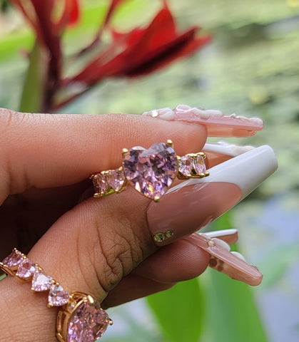 "Pink Diamonds" 18K Gold Plated Princess Ring